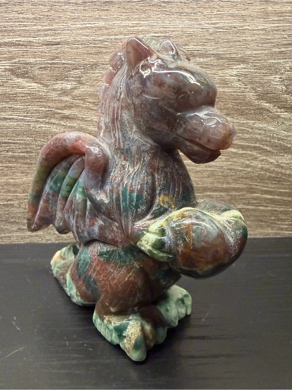 Stunning Ocean Jasper Dragon Crystal Carving Sculpture Home Decor